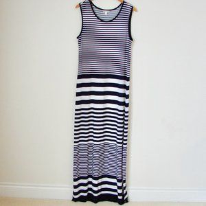 Maxi Dress Nautical Vacation Cruise Blue White Stripe Tall Sleeveless Medium